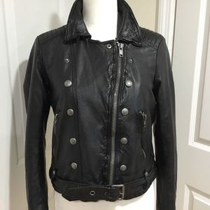 Free People Black Faux Leather Biker Jacket Sz M